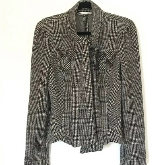 DIANE VON FURSTENBERG Wool Houndstooth Tie Blazer - Picture 1 of 8